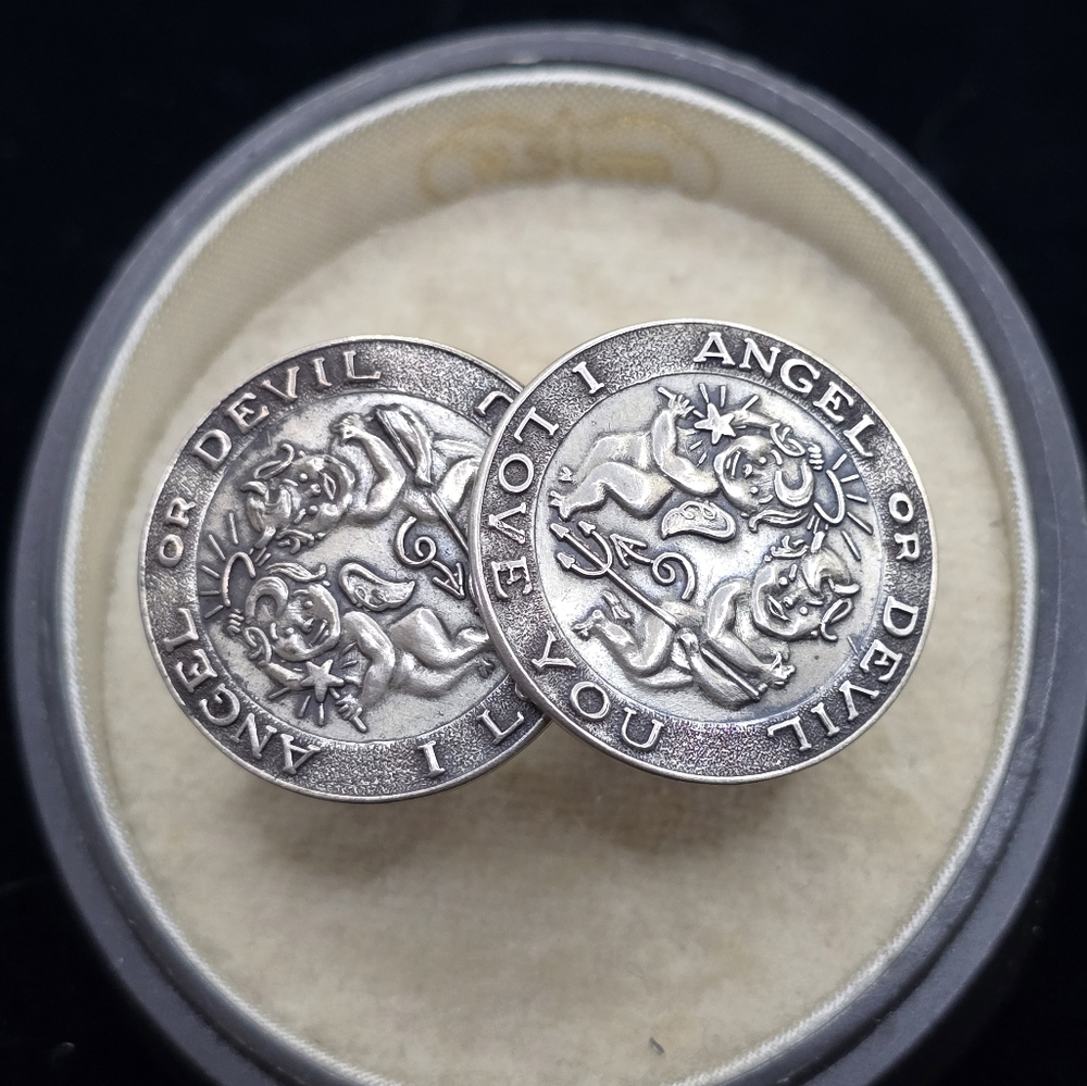 Wayne Sterling Silver Naughty Angel Devil Cufflinks